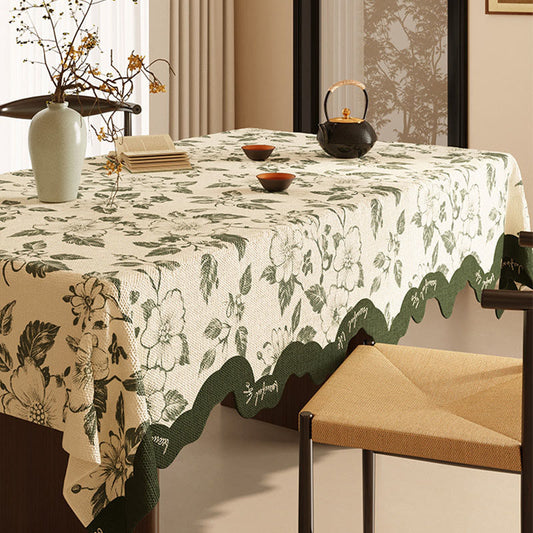 Ownkoti Vintage Green Floral Cotton Linen Tablecloth - 55" x 87" - Rectangle - image 0