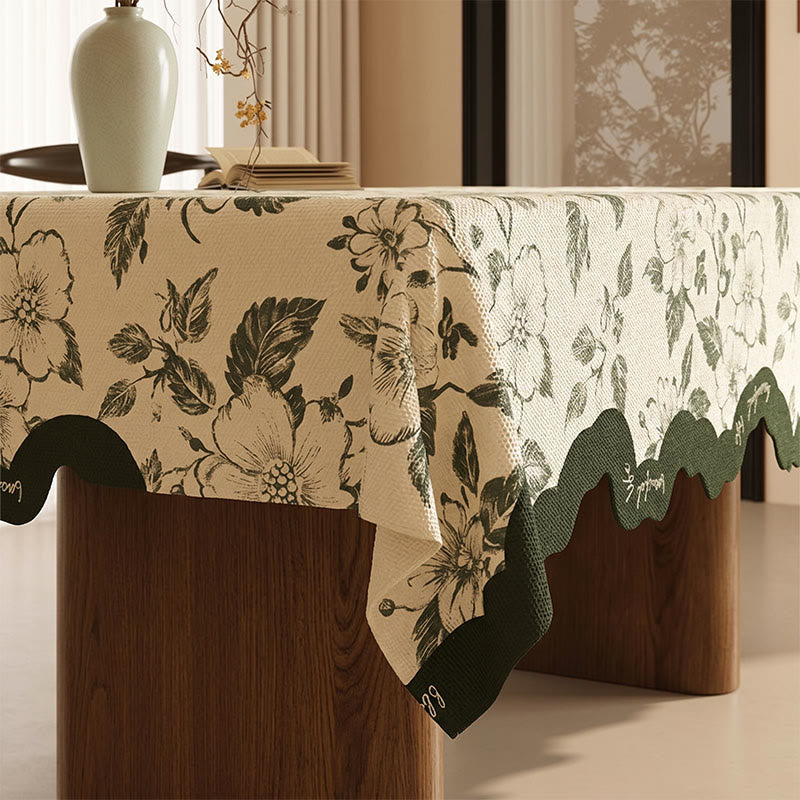 Ownkoti Vintage Green Floral Cotton Linen Tablecloth - image 2