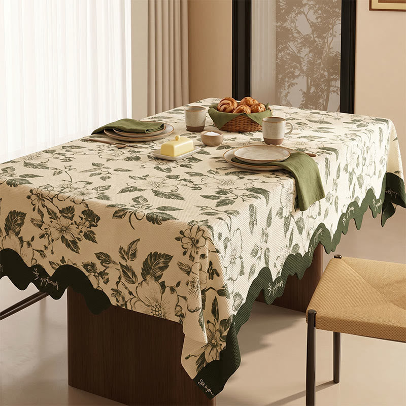 Ownkoti Vintage Green Floral Cotton Linen Tablecloth - image 1