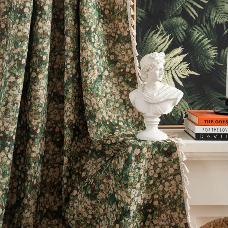 Ownkoti Cottage Style Green Floral Tassel Curtain - image 1