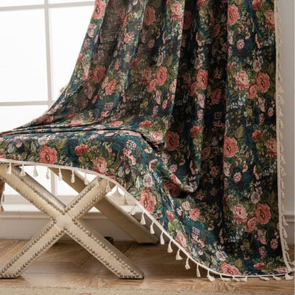 Ownkoti Cottage Style Peony Floral Tassel Curtain - Hook - 59"W x 118"L - image 0
