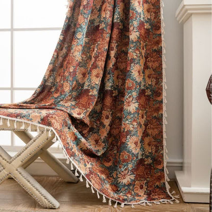 Ownkoti Oil Painting Style Floral Tassel Curtains - Hook - 59"W x 118"L - image 0