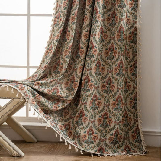 Ownkoti Cottage Style Floral & Leaf Tassel Curtain - Hook - 59"W x 118"L - image 0