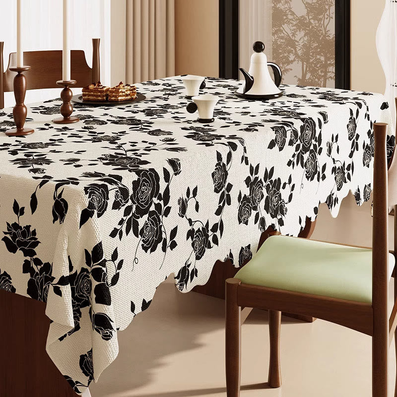 Ownkoti Luxurious Black Rose Cotton Linen Tablecloth - 55" x 87" - Rectangle - image 0