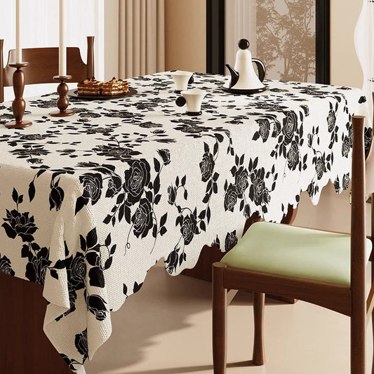 Ownkoti Luxurious Black Rose Cotton Linen Tablecloth - 55" x 87" - Rectangle - image 0