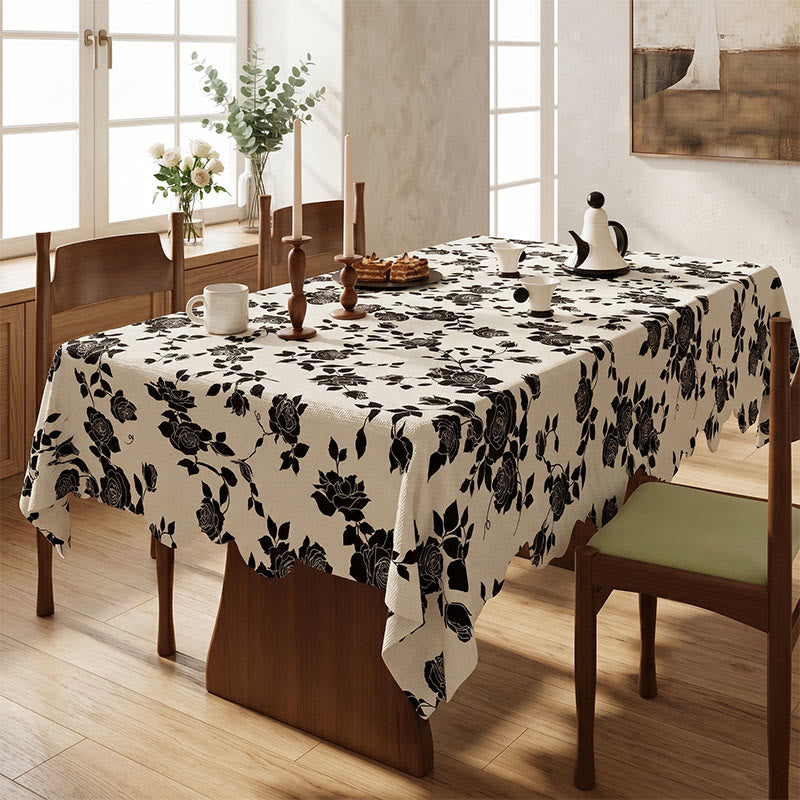 Ownkoti Luxurious Black Rose Cotton Linen Tablecloth - image 1