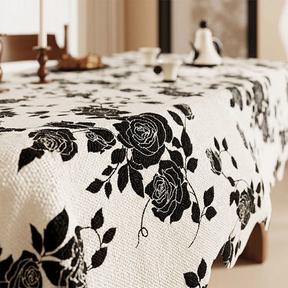 Ownkoti Luxurious Black Rose Cotton Linen Tablecloth - image 2