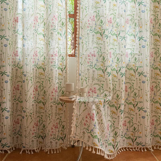 Ownkoti Cottage Style Botanical Leaf Tassel Curtain - 110"W x 102"L - image 0