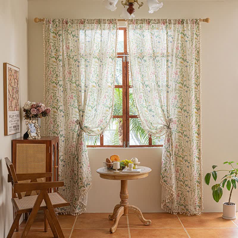 Ownkoti Cottage Style Botanical Leaf Tassel Curtain - image 2