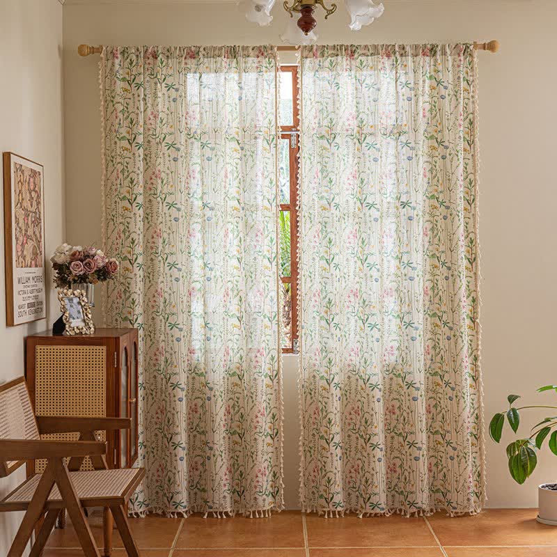 Ownkoti Cottage Style Botanical Leaf Tassel Curtain - image 1