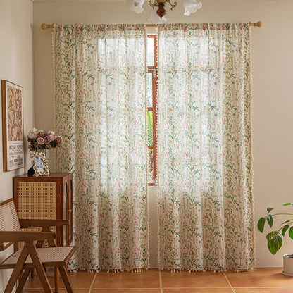 Ownkoti Cottage Style Botanical Leaf Tassel Curtain - image 1
