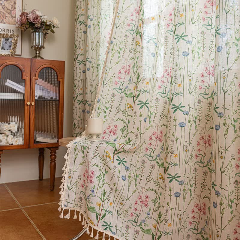 Ownkoti Cottage Style Botanical Leaf Tassel Curtain - image 3