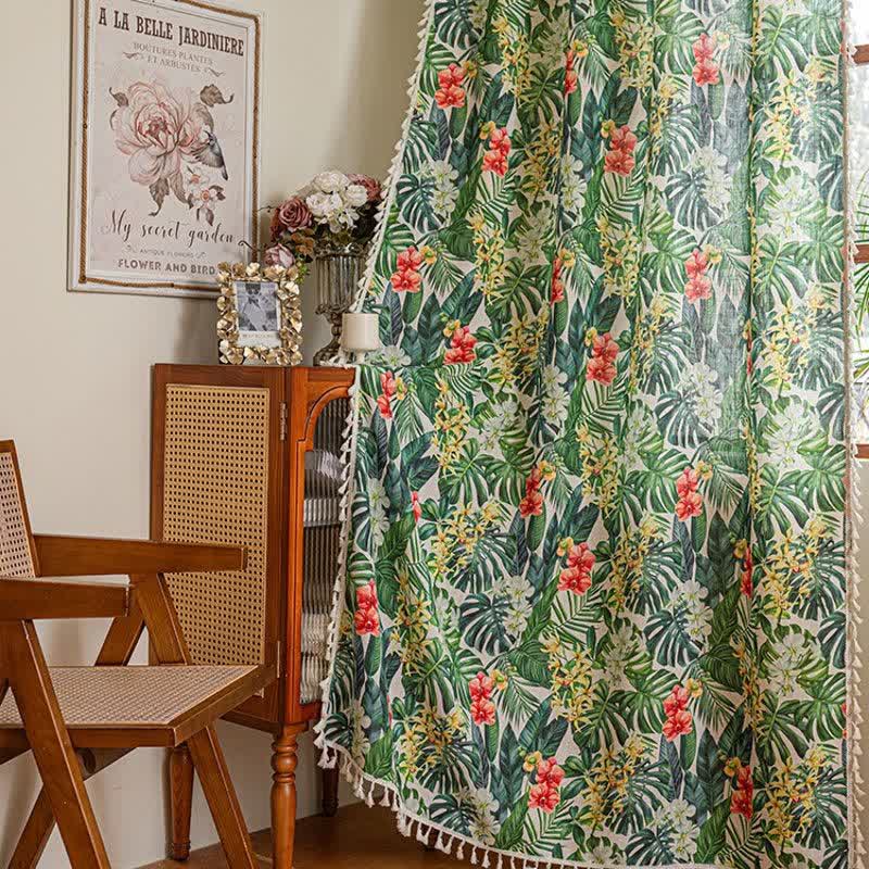 Ownkoti Monstera & Floral Print Tassel Curtains(2PCS) - image 4
