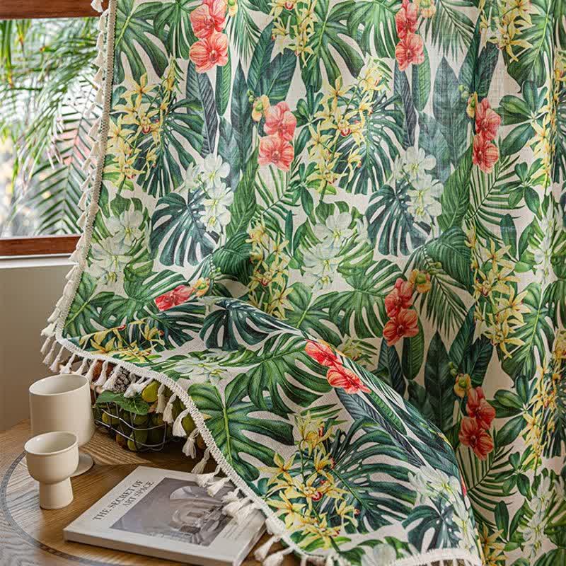 Ownkoti Monstera & Floral Print Tassel Curtains(2PCS) - image 6