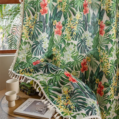 Ownkoti Monstera & Floral Print Tassel Curtains(2PCS) - image 6