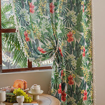 Ownkoti Monstera & Floral Print Tassel Curtains(2PCS) - image 5