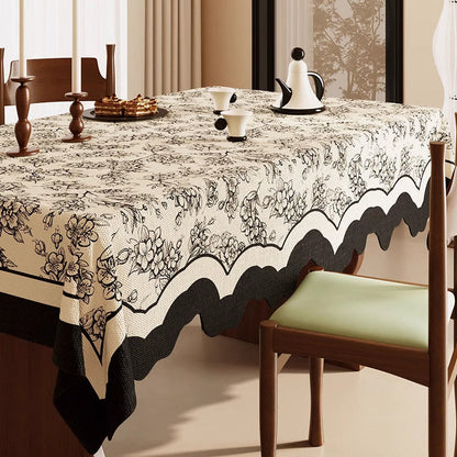 Ownkoti Black Floral Cotton Linen Tablecloth - 55" x 87" - Rectangle - image 0
