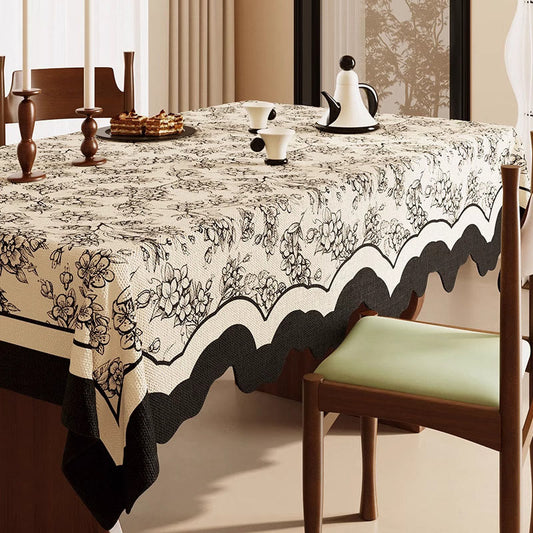 Ownkoti Black Floral Cotton Linen Tablecloth - 55" x 87" - Rectangle - image 0