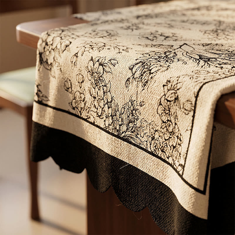 Ownkoti Black Floral Cotton Linen Tablecloth - image 1