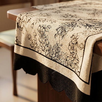 Ownkoti Black Floral Cotton Linen Tablecloth - image 1