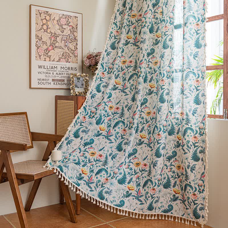 Ownkoti Tropical Style Botanical Floral Tassel Curtain - 110"W x 102"L - image 0