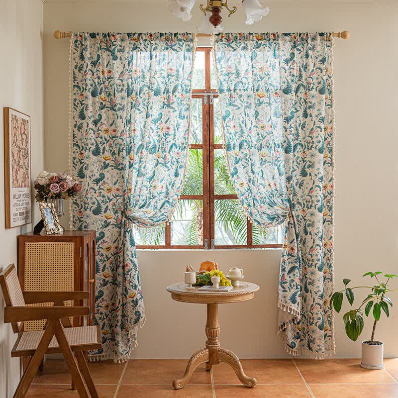 Ownkoti Tropical Style Botanical Floral Tassel Curtain - image 1