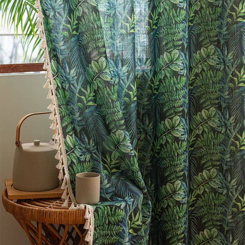Ownkoti Tropical Jungle Leaf Print Tassel Curtain - image 3
