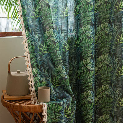 Ownkoti Tropical Jungle Leaf Print Tassel Curtain - image 3