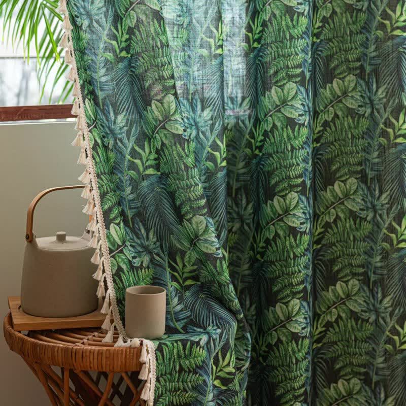 Ownkoti Tropical Jungle Leaf Print Tassel Curtain - image 4