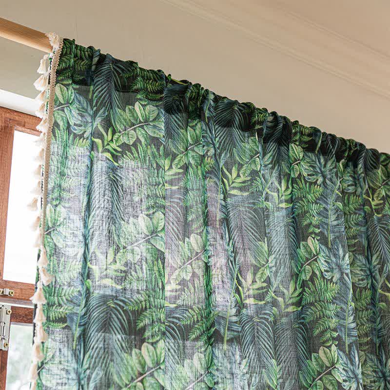 Ownkoti Tropical Jungle Leaf Print Tassel Curtain - image 5
