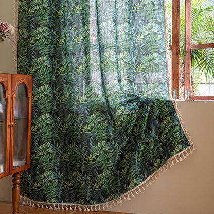 Ownkoti Tropical Jungle Leaf Print Tassel Curtain - image 8