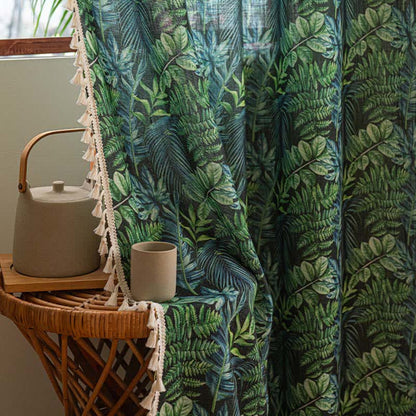Ownkoti Tropical Jungle Leaf Print Tassel Curtain - image 6