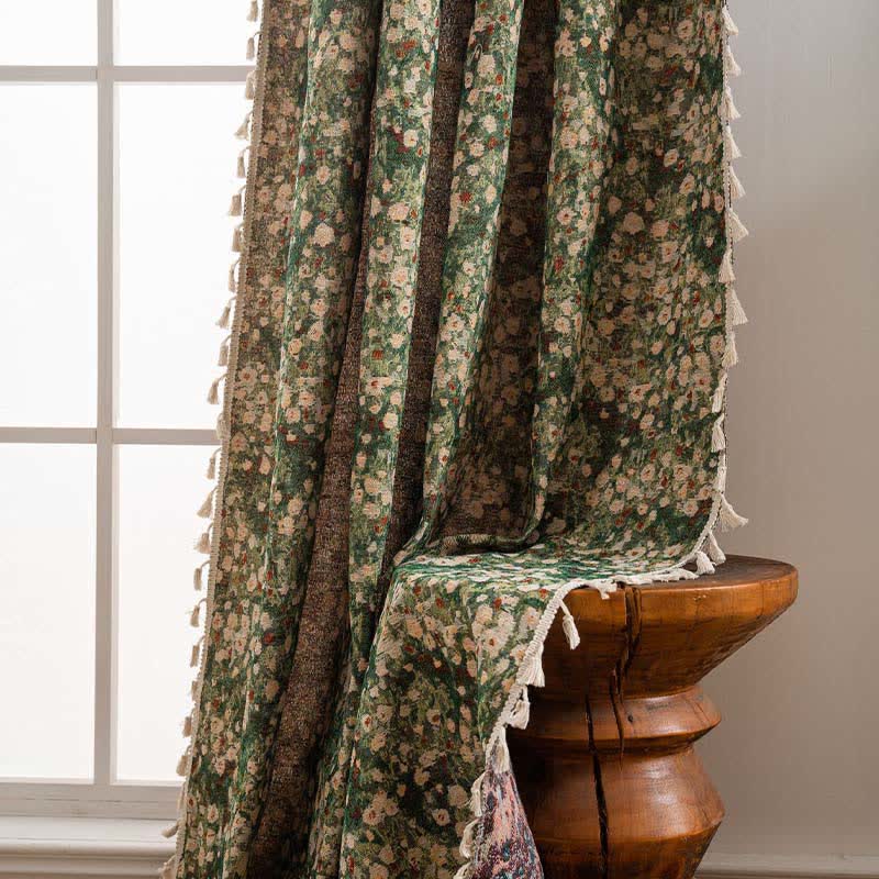 Ownkoti Cottage Style Green Floral Tassel Curtain - image 5