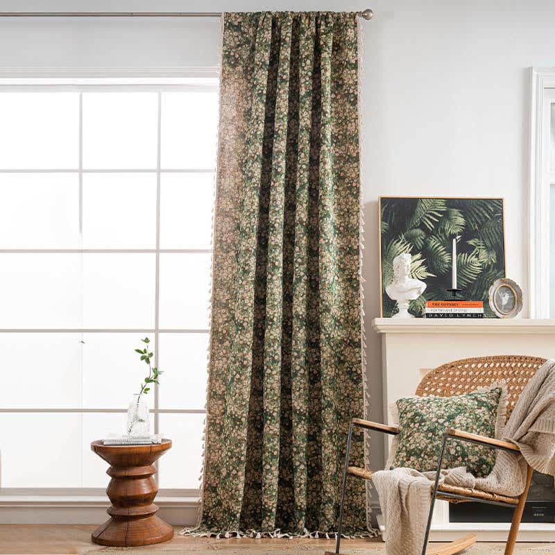 Ownkoti Cottage Style Green Floral Tassel Curtain - image 2