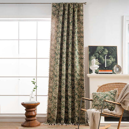 Ownkoti Cottage Style Green Floral Tassel Curtain - image 2