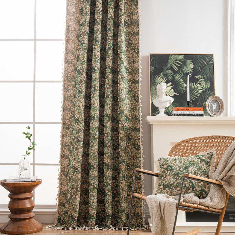 Ownkoti Cottage Style Green Floral Tassel Curtain - image 3