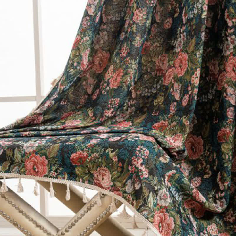 Ownkoti Cottage Style Peony Floral Tassel Curtain - image 2