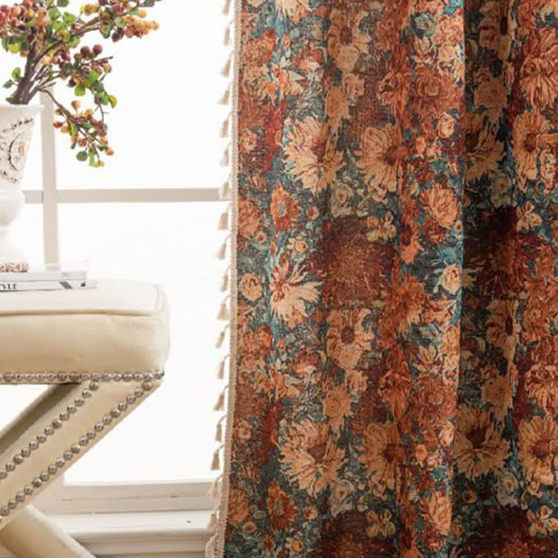 Ownkoti Oil Painting Style Floral Tassel Curtains - image 2
