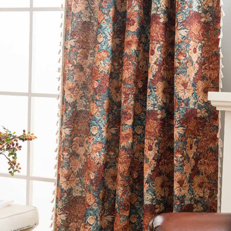Ownkoti Oil Painting Style Floral Tassel Curtains - image 1