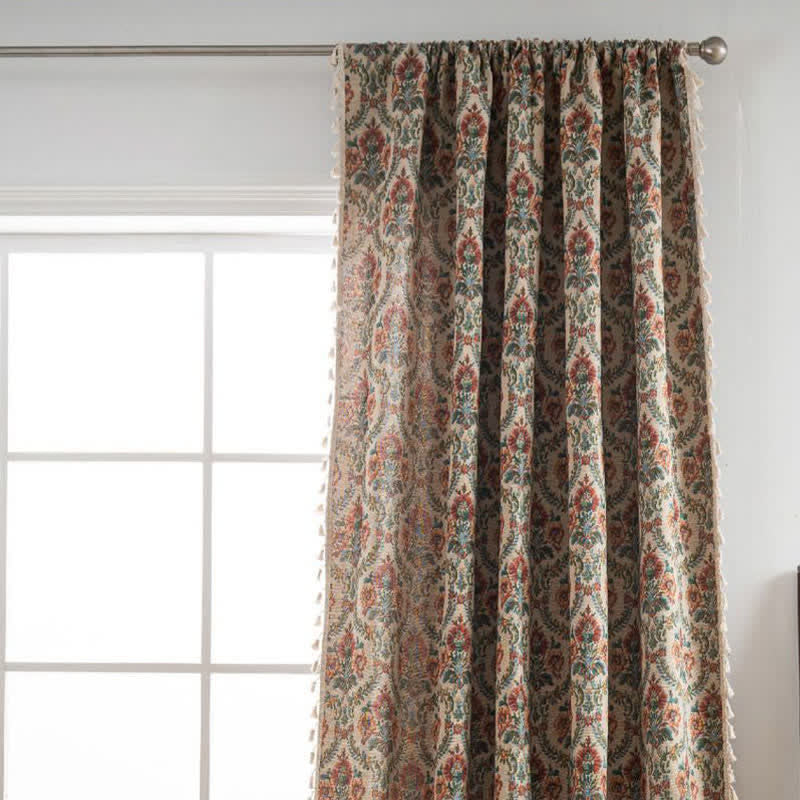 Ownkoti Cottage Style Floral & Leaf Tassel Curtain - image 1