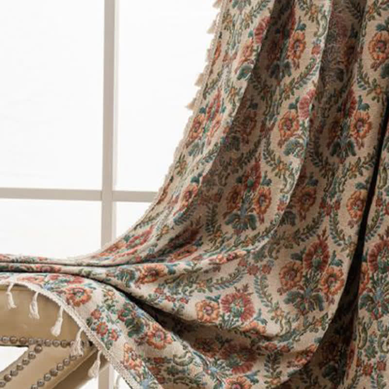 Ownkoti Cottage Style Floral & Leaf Tassel Curtain - image 2