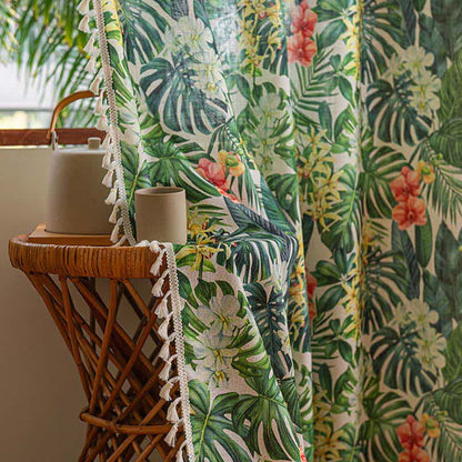 Ownkoti Monstera & Floral Print Tassel Curtains(2PCS) - image 7