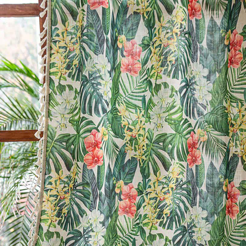 Ownkoti Monstera & Floral Print Tassel Curtains(2PCS) - image 8