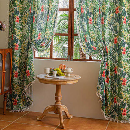 Ownkoti Monstera & Floral Print Tassel Curtains(2PCS) - image 2