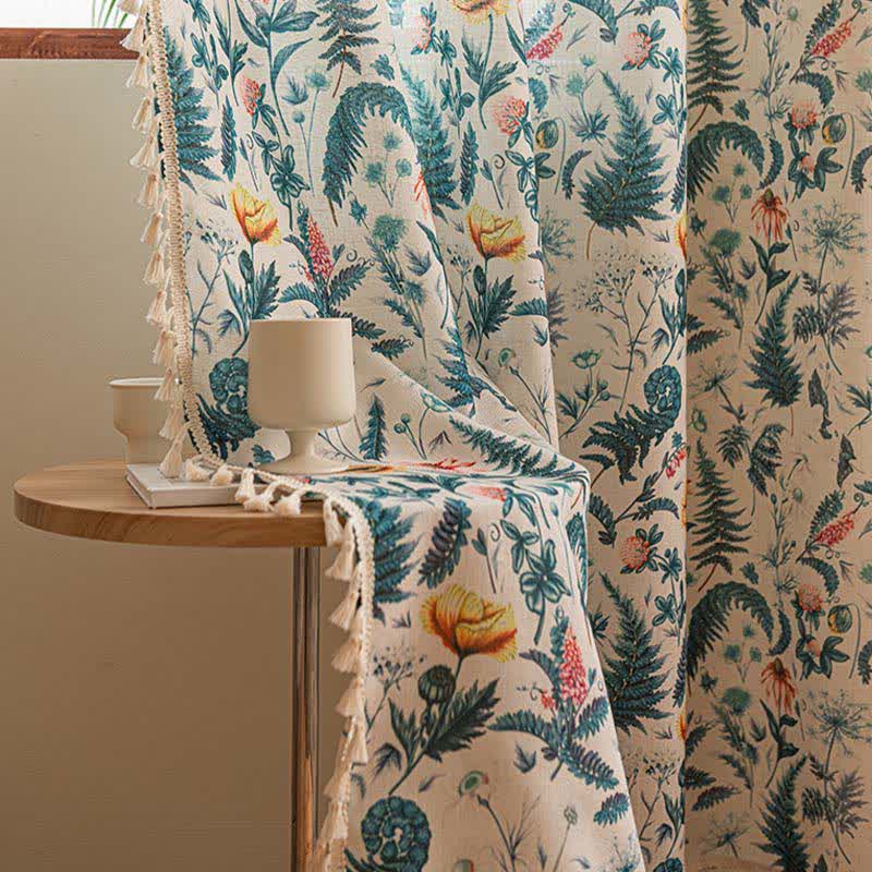 Ownkoti Tropical Style Botanical Floral Tassel Curtain - image 7