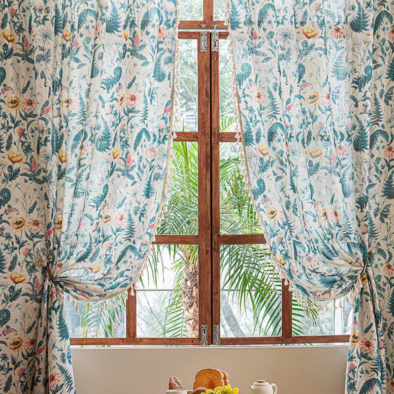 Ownkoti Tropical Style Botanical Floral Tassel Curtain - image 3