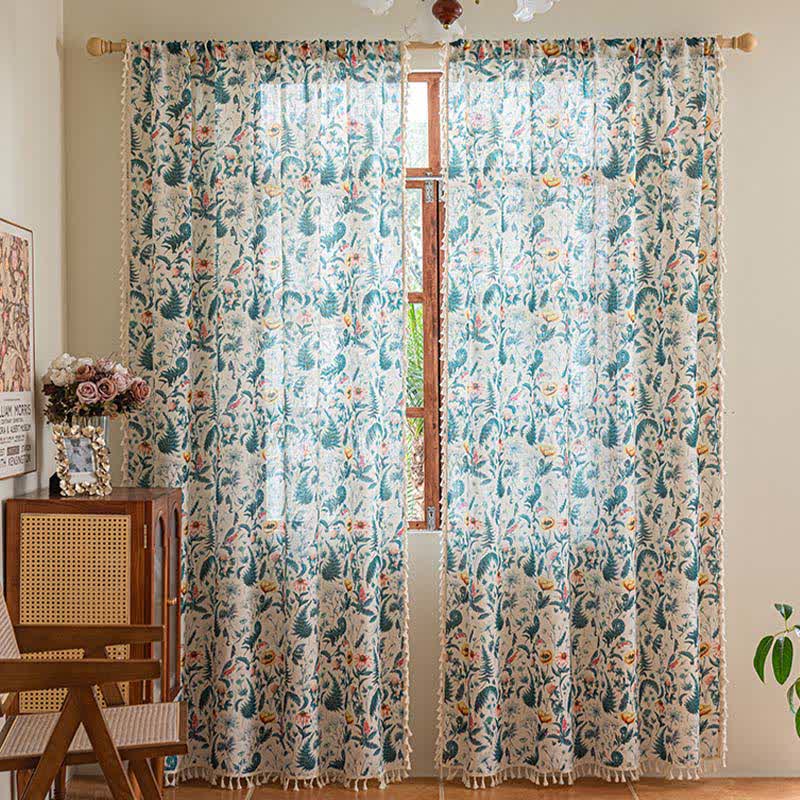 Ownkoti Tropical Style Botanical Floral Tassel Curtain - image 2