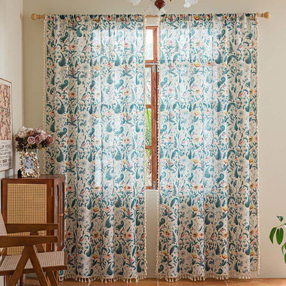 Ownkoti Tropical Style Botanical Floral Tassel Curtain - image 2