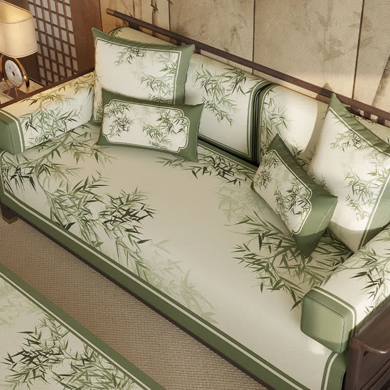 Ownkoti Vintage Green Bamboo Leaf Sofa Slipcover - image 2