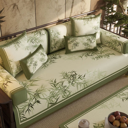 Ownkoti Vintage Green Bamboo Leaf Sofa Slipcover - image 1